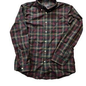 Sir Pendleton Men's Large Fine Worsted Wool Plaid Red Button Front Shirt